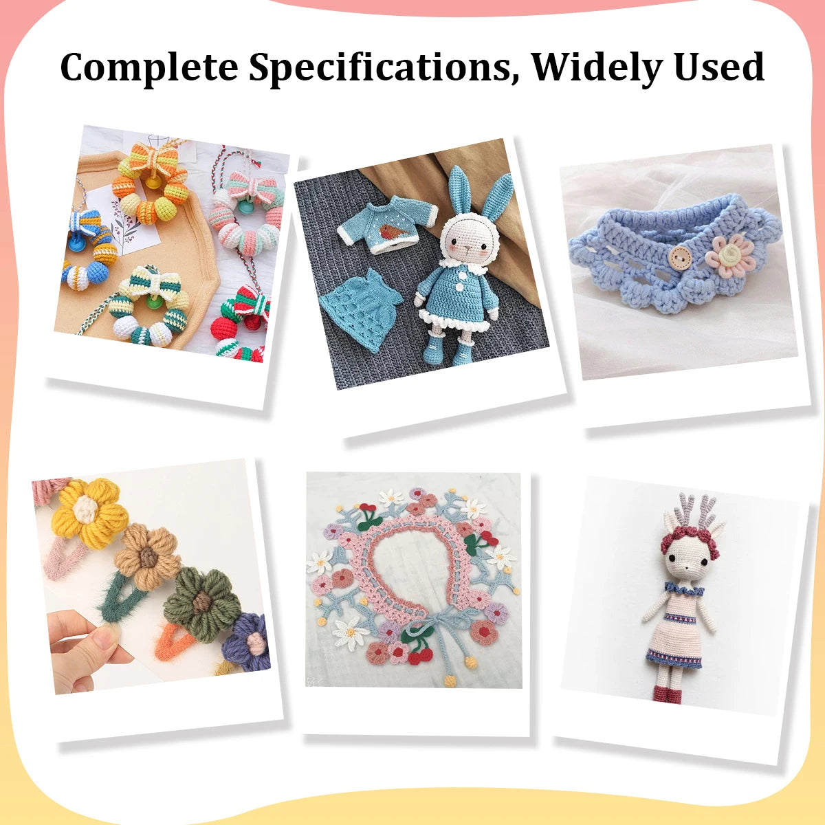 A collection of handmade crochet items including stuffed animals, floral designs, and various textile crafts.