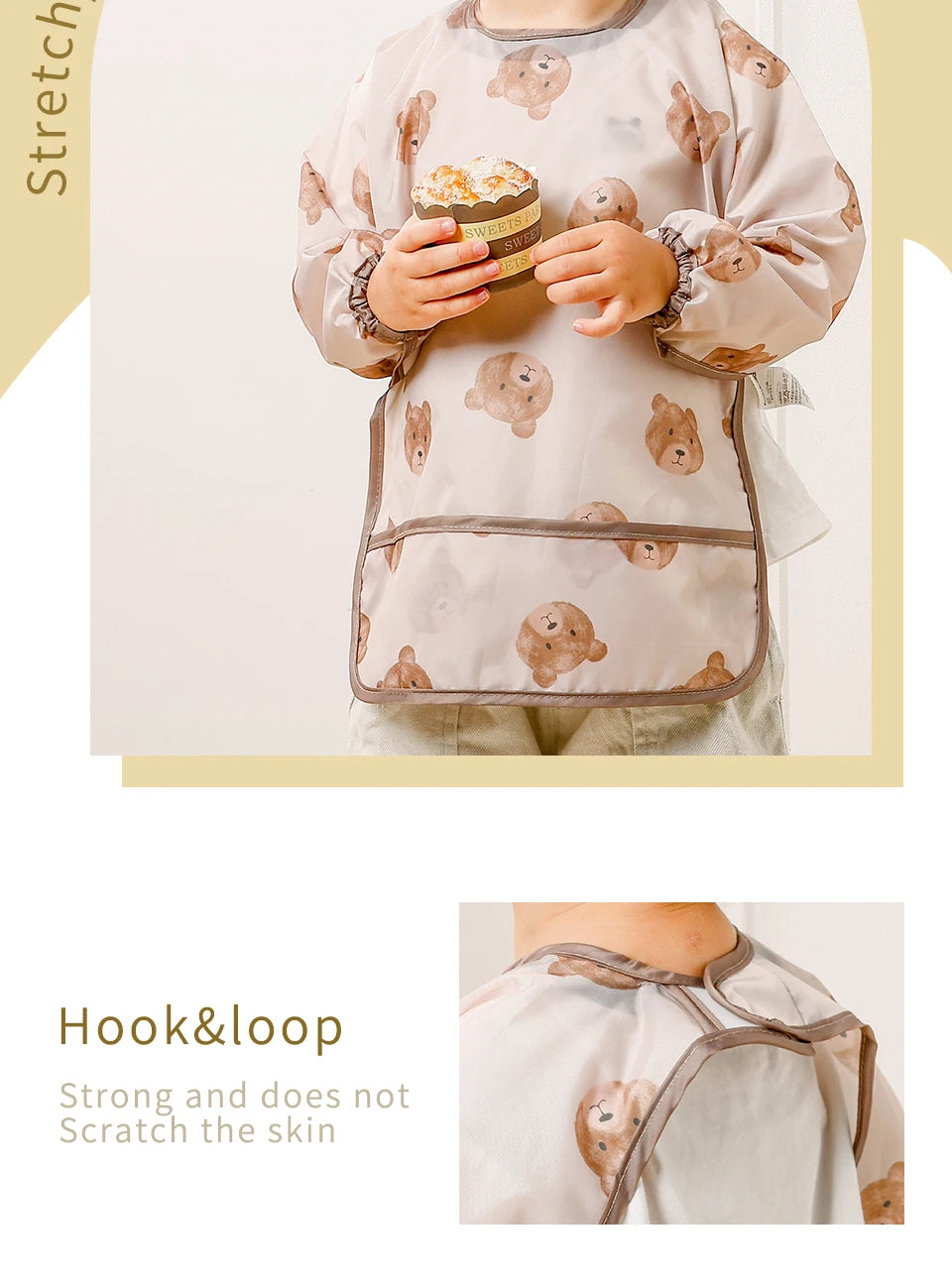 Waterproof Long-Sleeve Baby Bibs with Catch-All Pockets