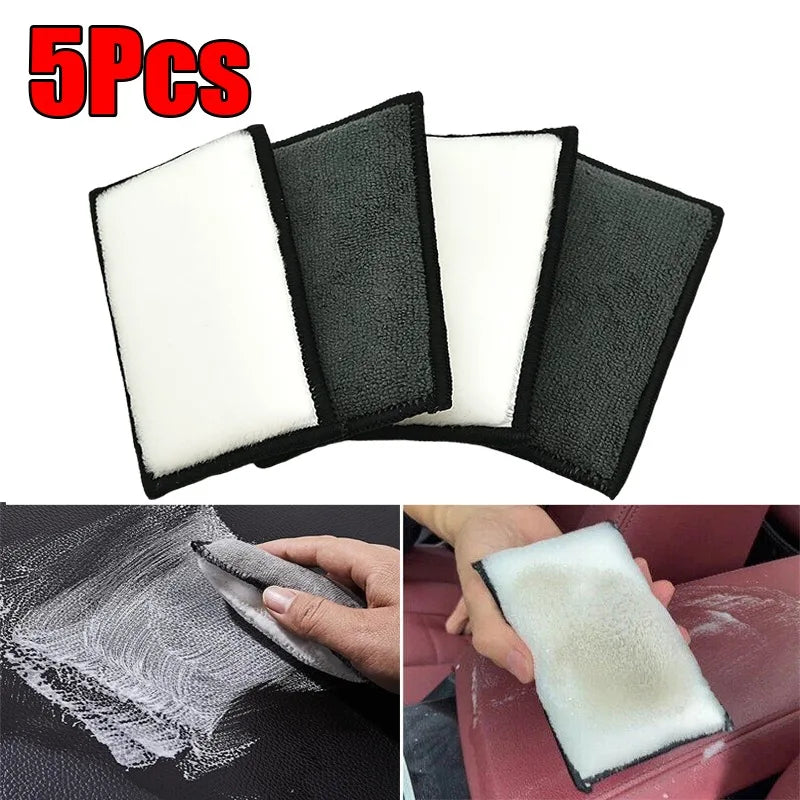 Five pieces of black and white microfiber scrubbing sponges for cleaning car interiors