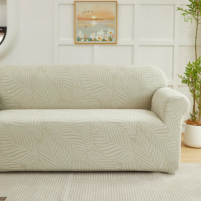 Jacquard Leaf Pattern Stretch Sofa Cover with Non-Slip Backing