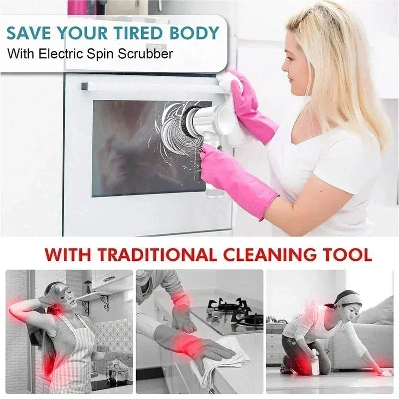 Cordless Electric Spin Scrubber with 5 Brush Heads