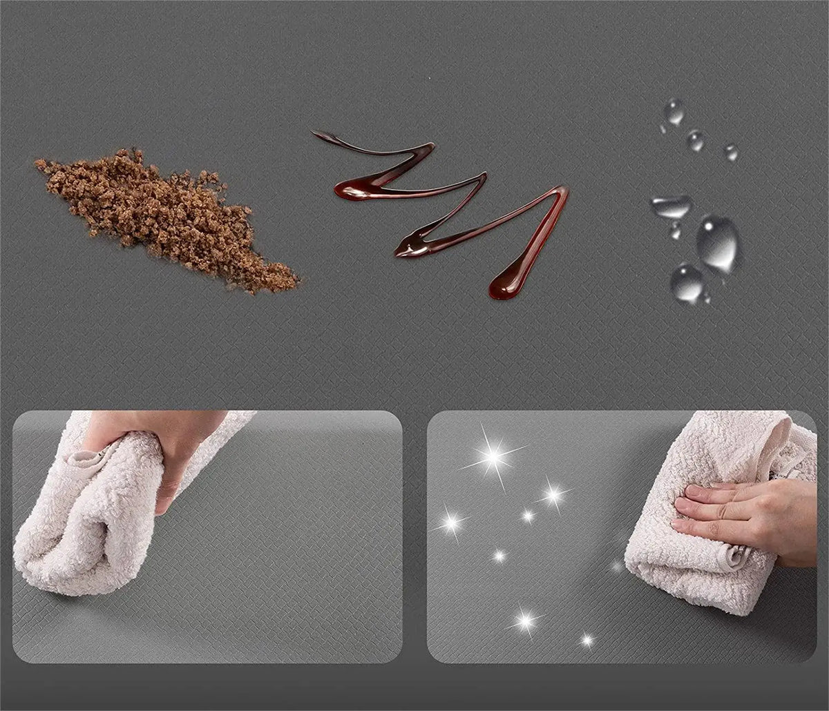 A brown powder and liquid are shown next to a hand towel and a white towel.