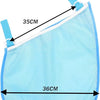 Light blue mesh organizer for strollers featuring adjustable straps and a large capacity design.