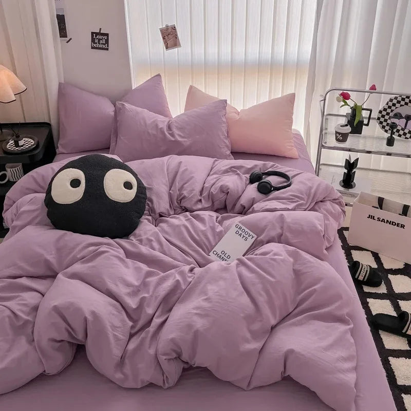 Solid Black Microfiber Duvet Cover Set with Pillowcases