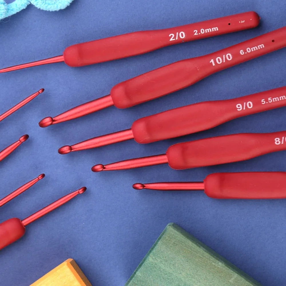 Ergonomic Red Crochet Hook Set with Soft Grip Handles