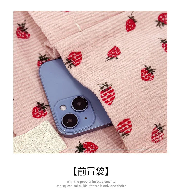 Strawberry Bowknot Canvas Tote Bag