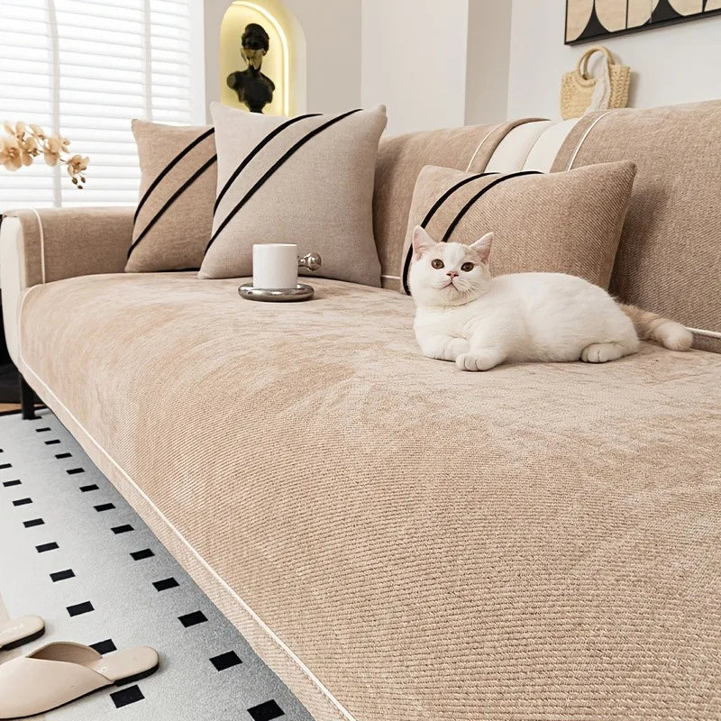 Luxurious Chenille Sofa Cover with Anti-Slip Backing