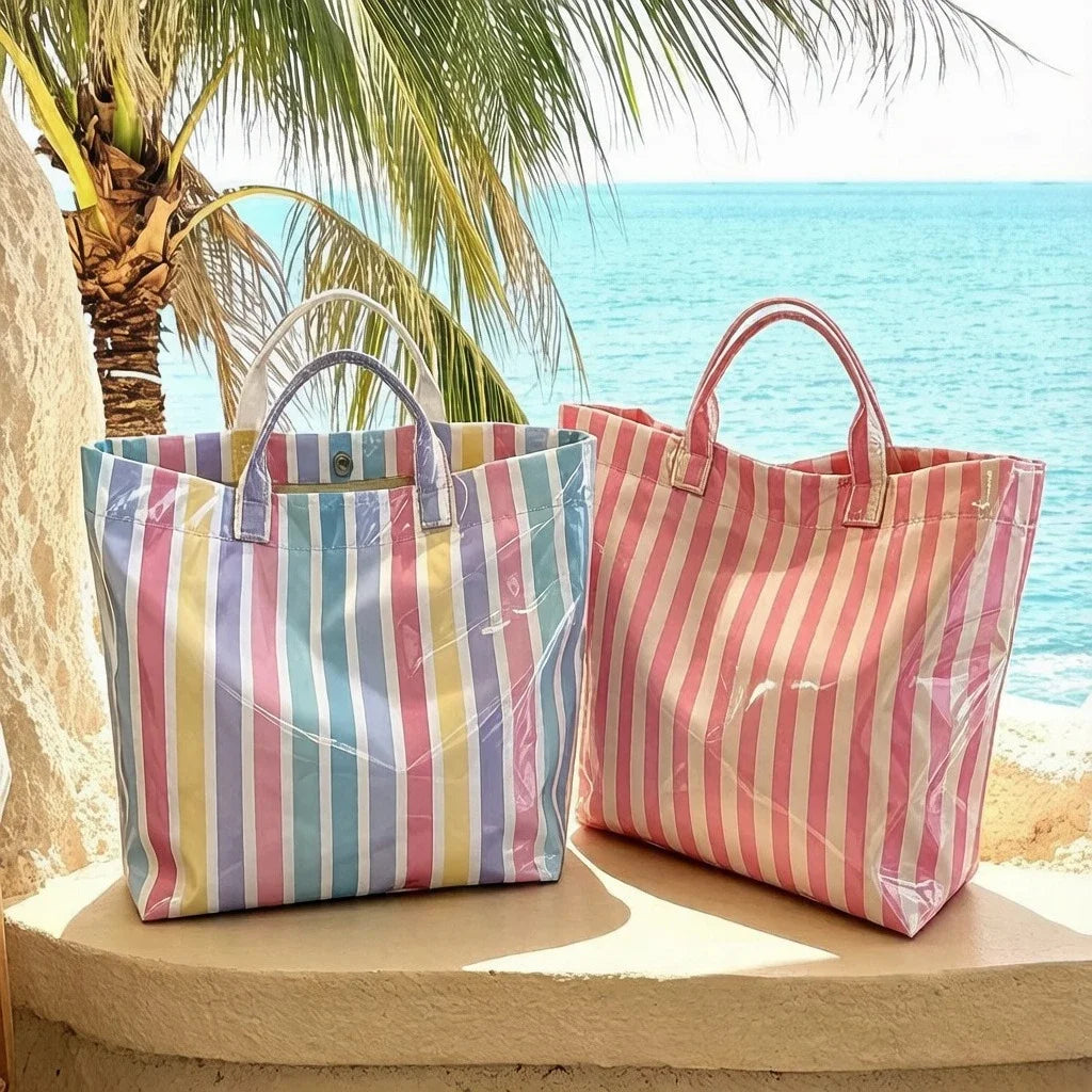 Striped PVC Waterproof Tote Bag for Everyday Use