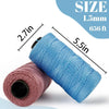 A spool of light blue ice silk crochet yarn measuring 2.7 inches in length and 5.5 inches in diameter.