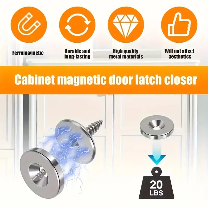 A close-up view of a cabinet magnetic door latch closer mechanism with a 20 lbs capacity.