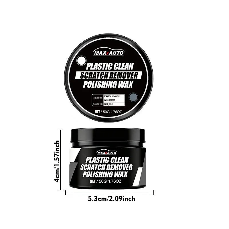 A black plastic jar of paint scratch remover polishing wax with a MaxAuto label.