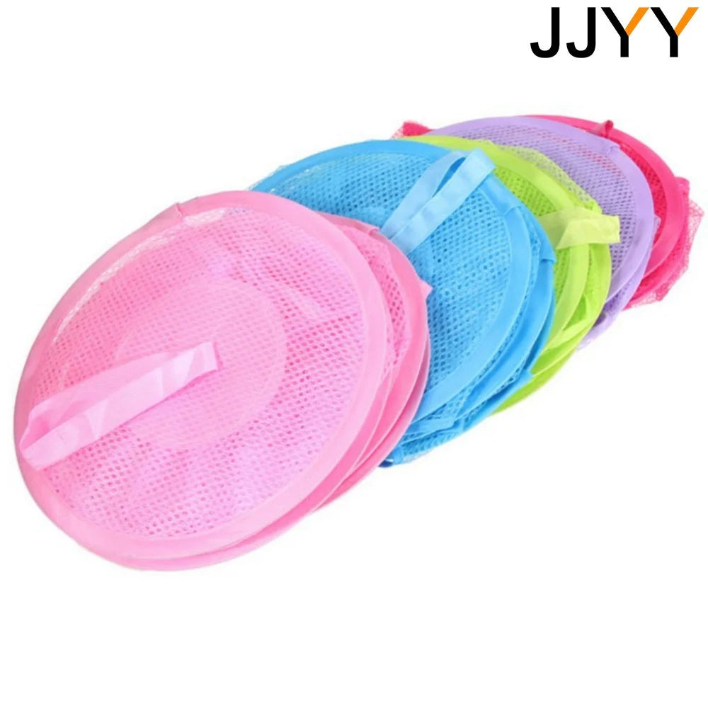 A set of three colorful mesh hanging storage organizers for closet or door use