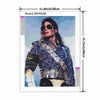 A diamond painting kit featuring an image of Michael Jackson in a blue and silver outfit.