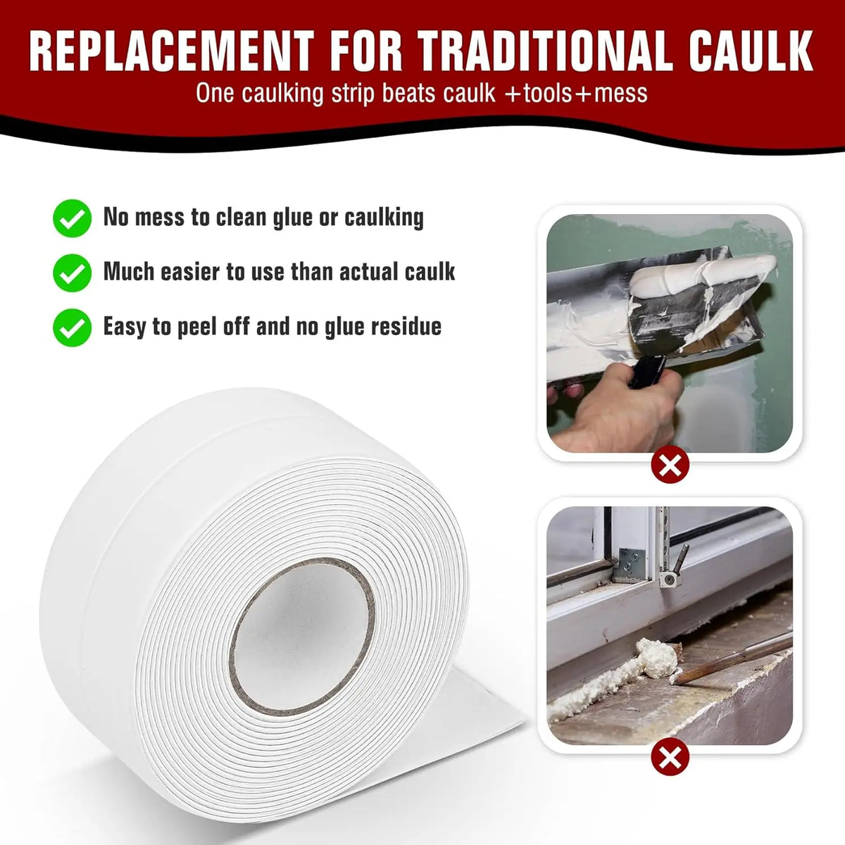 Self-Adhesive Waterproof Caulk Tape for Bathroom & Kitchen Sealing