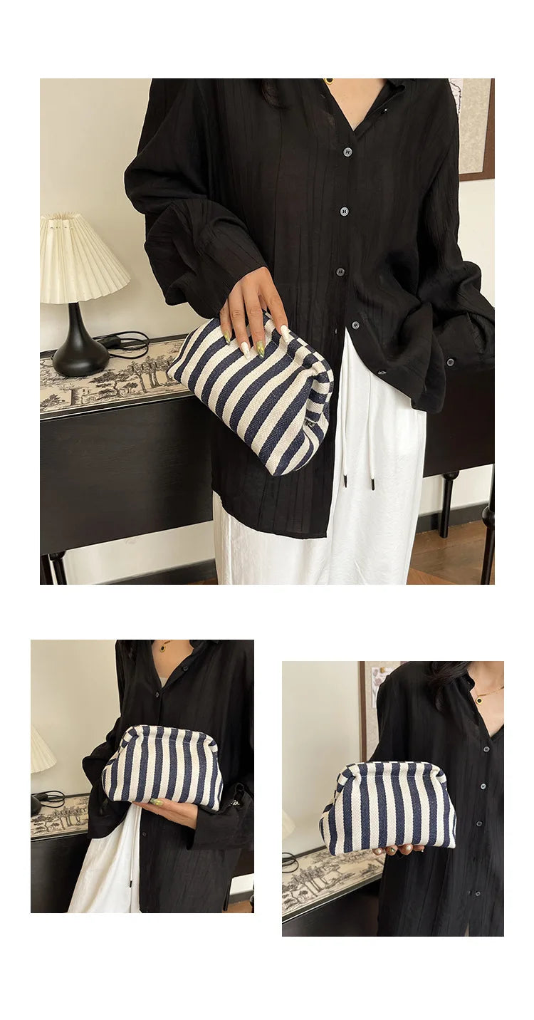Woven Crochet Hobo Handbag with Colorblock Design