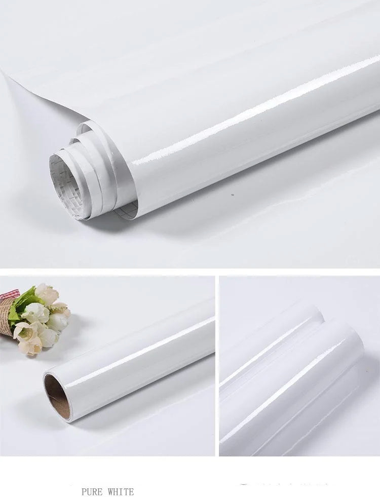 Roll of pure white waterproof self-adhesive marble wallpaper for kitchen, bathroom, and furniture