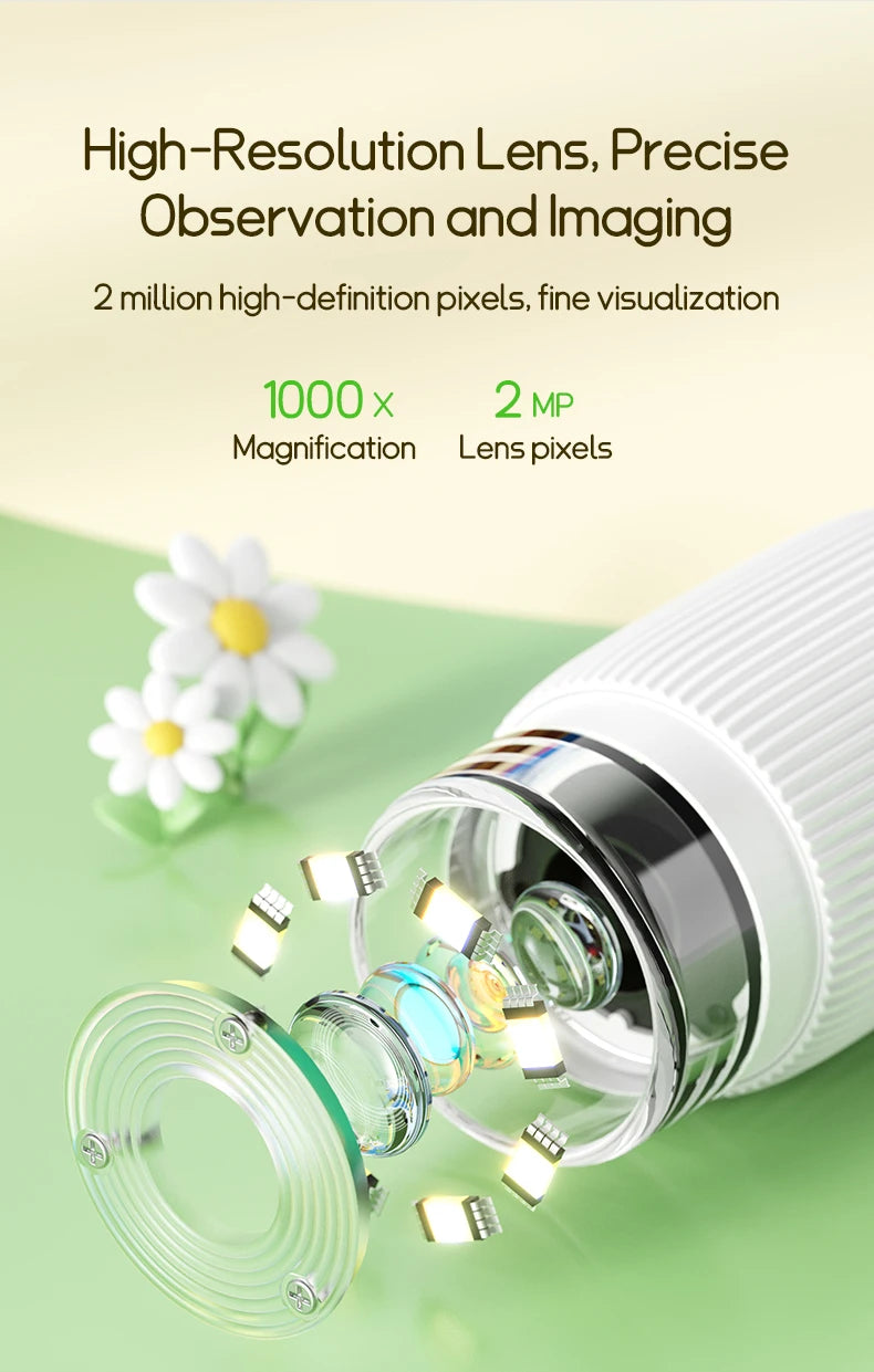 Portable Kids Microscope with 2-Inch IPS Screen and 1000x Zoom