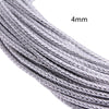 Close-up of a silver braided leather cord, 4mm in diameter, shown in a diagonal view.