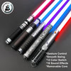 A set of Neo Pixel lightsabers featuring smooth swing, 12 color switch, 16 sound effects, and a removable core.