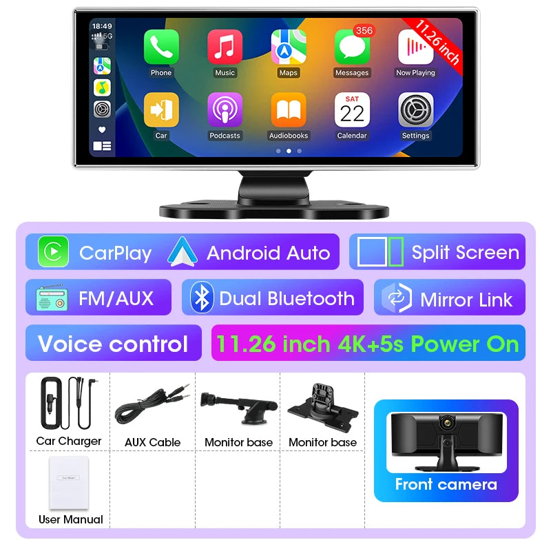 12-Inch Rearview Mirror Dash Cam with Wireless CarPlay & GPS