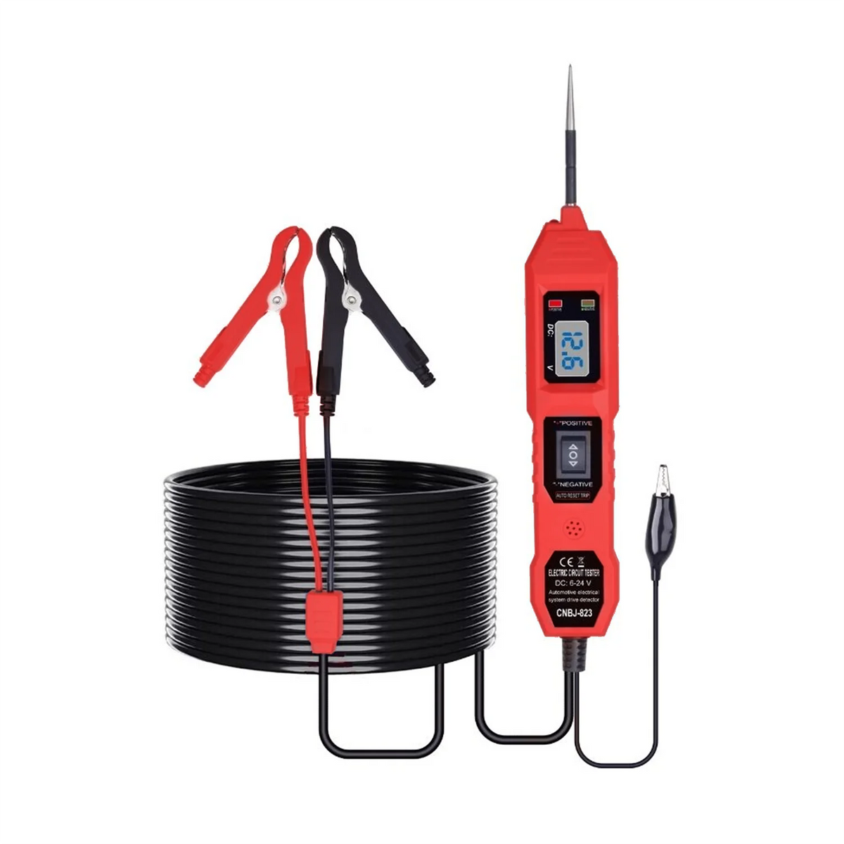 Automotive Circuit Tester with Digital Voltage Display and LED Probe