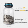 A clear plastic bottle filled with silver coins, demonstrating a large capacity for saving money.