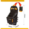 A black mechanic's tool bag with ten pockets shown from the side, featuring a sturdy six-layer construction.