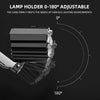 A black lamp holder with an adjustable 0 to 180 degree joint, designed for various lighting environments.
