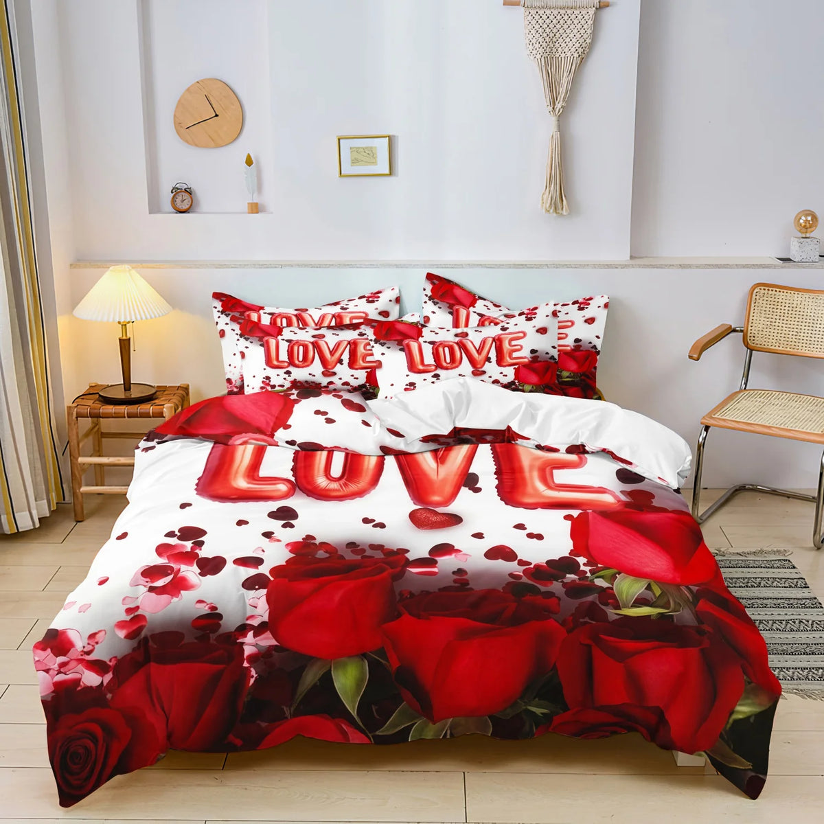 Romantic Red Rose Bedding Set with Duvet Cover and Pillowcases