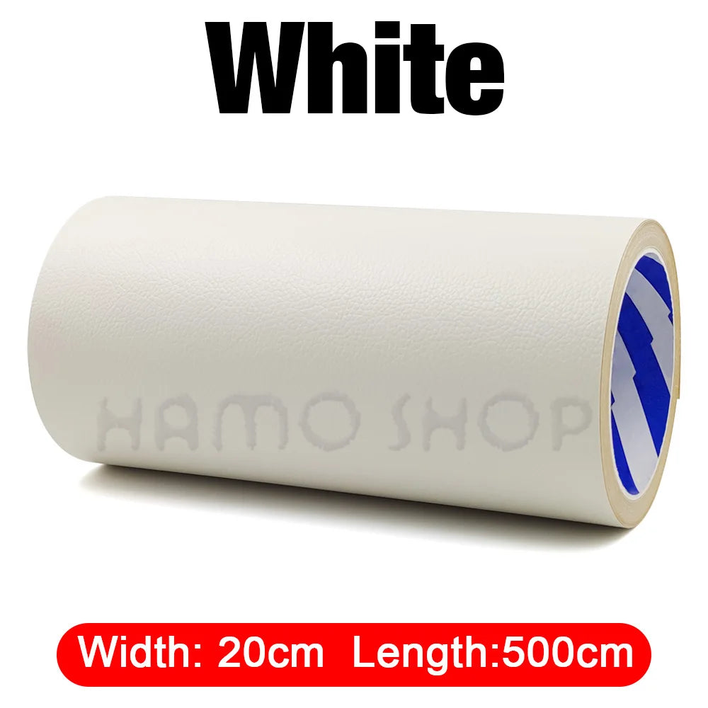 White self-adhesive PU leather repair patch roll with dimensions 20cm width and 500cm length