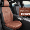 Brown Nappa leather car seat covers for a front seat, including seat, backrest, and headrest protectors.