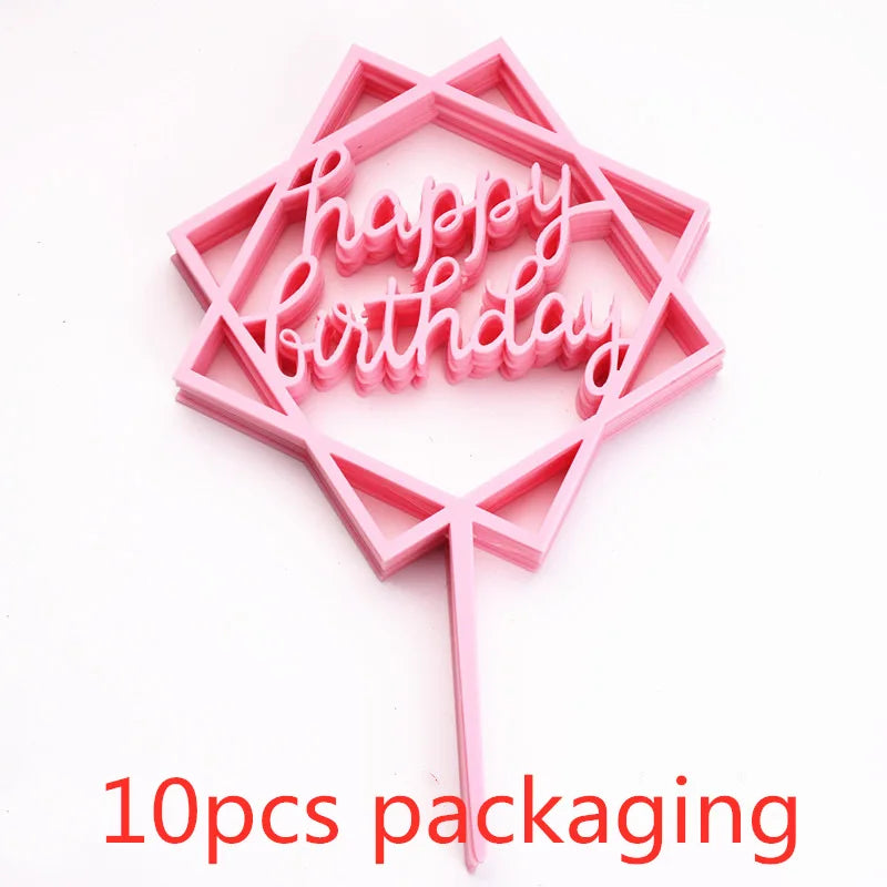 Gold Acrylic Happy Birthday Cake Toppers (Set of 10)