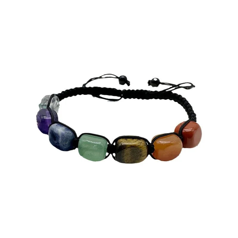 Natural Stone Chakra Bracelet with Adjustable Braided Cord