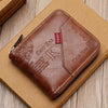 Men's Waxed Leather Card Holder Wallet with Zipper Coin Pocket