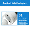 A white human body sensor probe is shown, illustrating a product detail display for a motion sensor lamp holder.