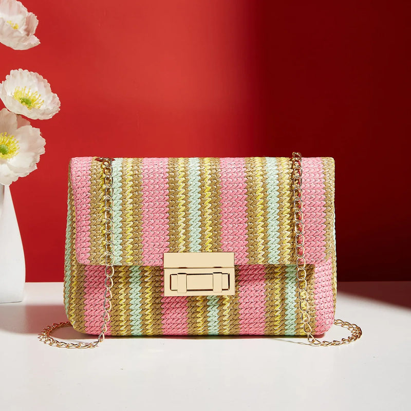 Bohemian Woven Crossbody Bag with Chain Strap