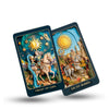 Two tarot cards from The Gilded Age Tarot Deck featuring gold sun motifs and historical figures.