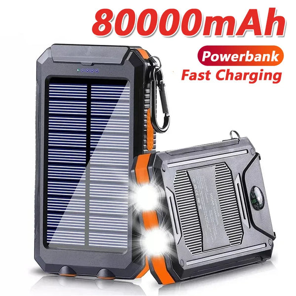 Solar Power Bank 80000mAh with LED Light and Compass