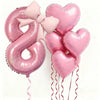 Pink Bow Heart and Number Foil Balloon Set for Celebrations