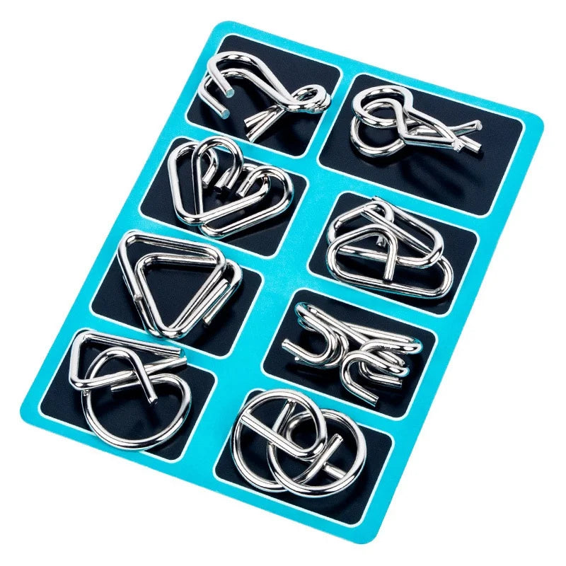 8-Piece Metal Wire Brain Teaser Puzzle Set