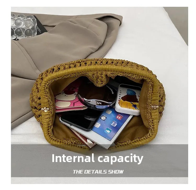 Handwoven Straw Tote Bag with Zipper
