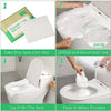 Instructions for using disposable toilet seat covers, showing how to remove, unfold, and dispose of the covers.