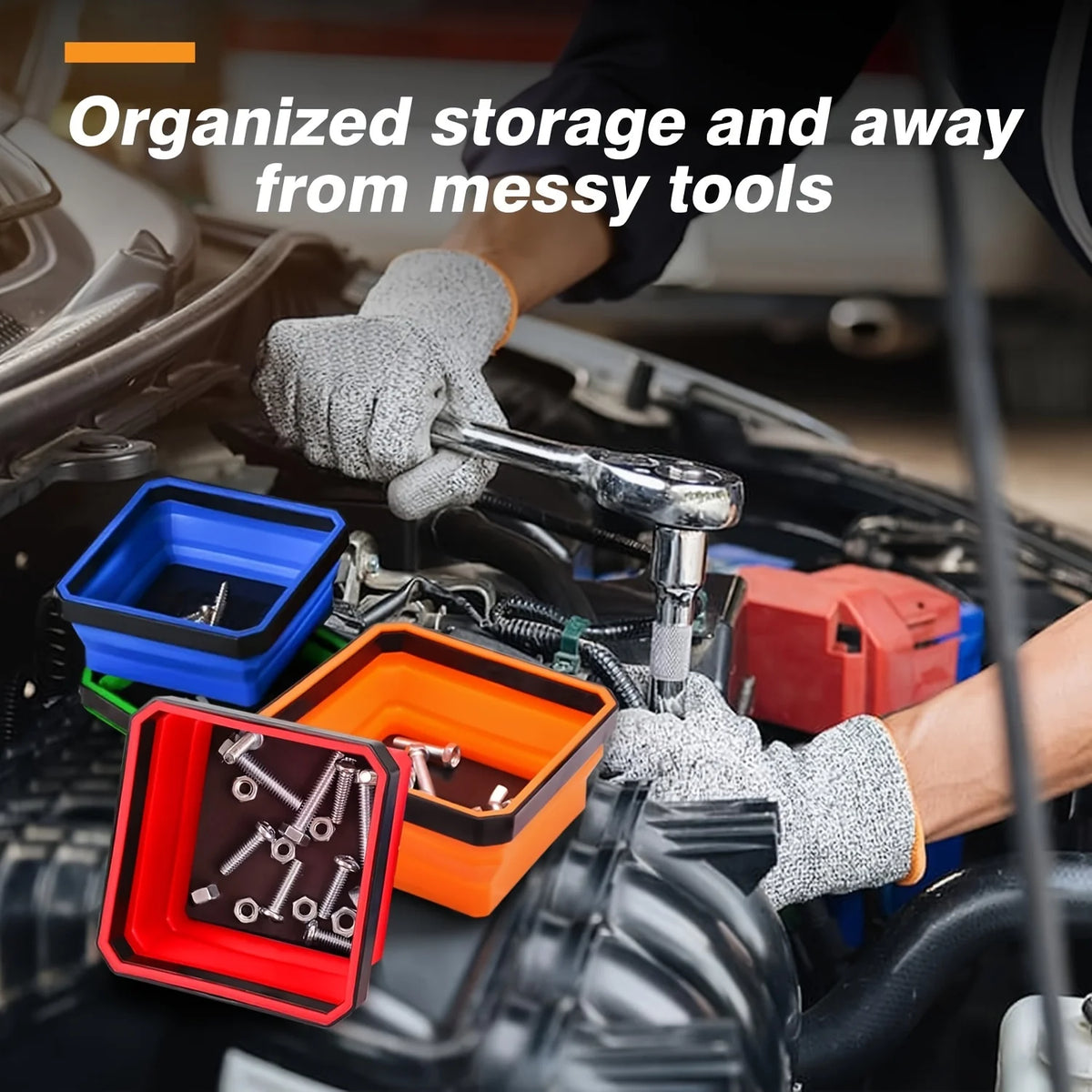 Collapsible Magnetic Parts Tray with Silicone Insert
