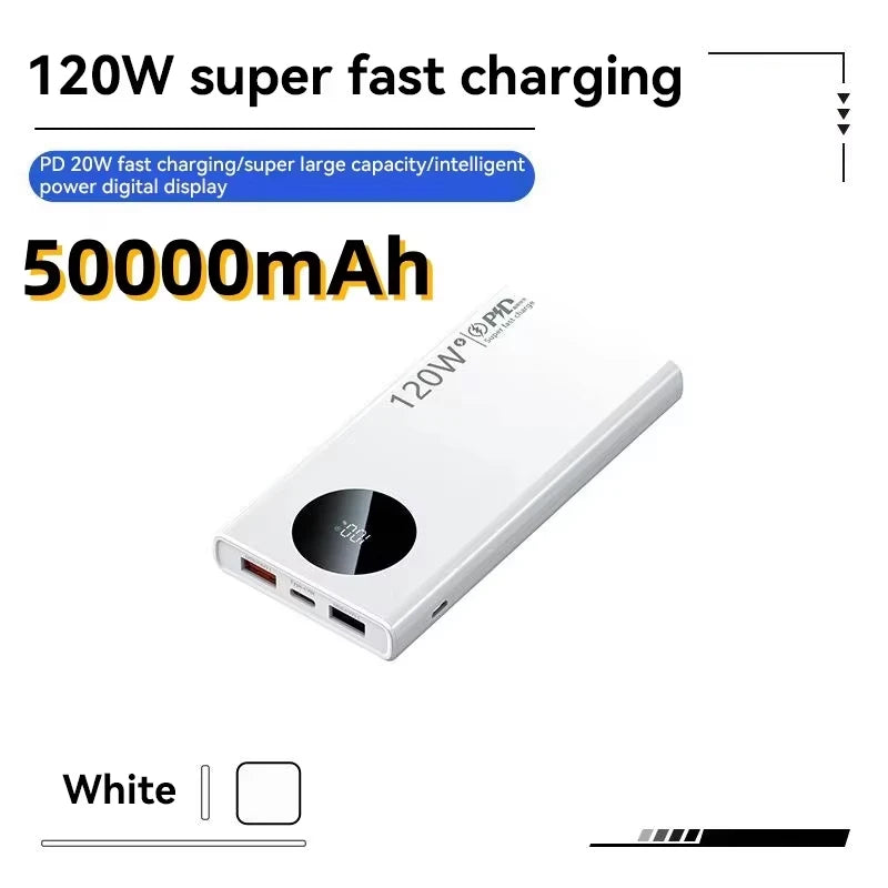 Weiße 50000mAh 120W Super-Schnell-Ladesee mit digitaler Anzeige.