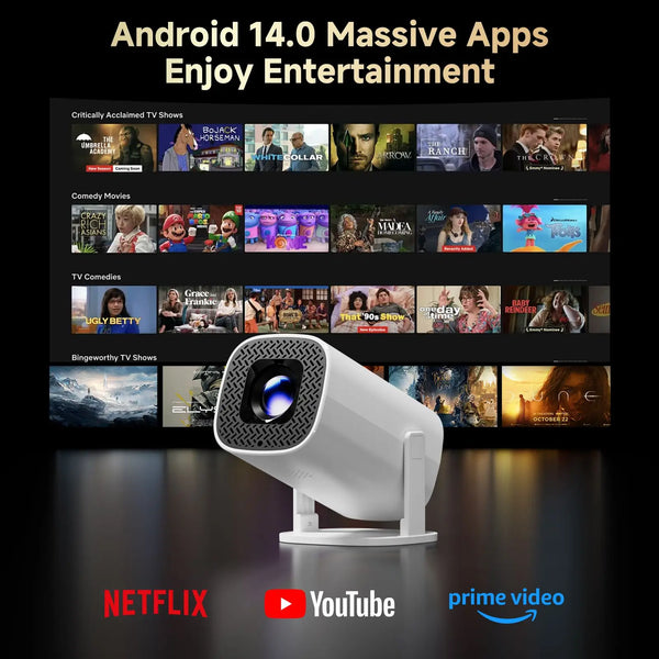 Android Mini Projector with Wi‑Fi 6 & Bluetooth 5.0 — 720p Native, 4K Content Support, Portable Home Theater