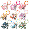 Floral Print PU Leather Wristlet Keychain Wallet with Card Holder