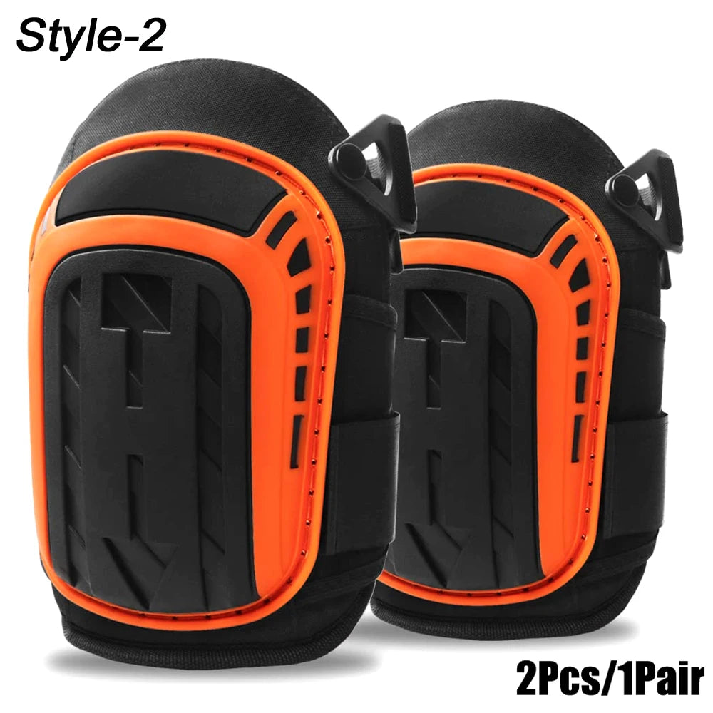 A pair of black and orange style-2 knee pads shown for sale.