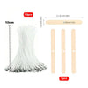 A set of natural cotton candle wicks with metal stands, including 50 pieces and three individual wicks.