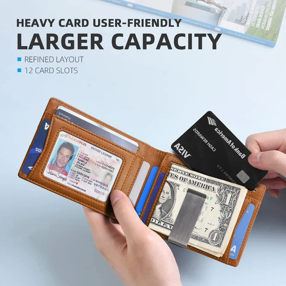 Slim RFID-Blocking Carbon Fiber Leather Wallet