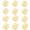 A set of twelve decorative gold metal napkin rings featuring a hollow-out geometric pattern.